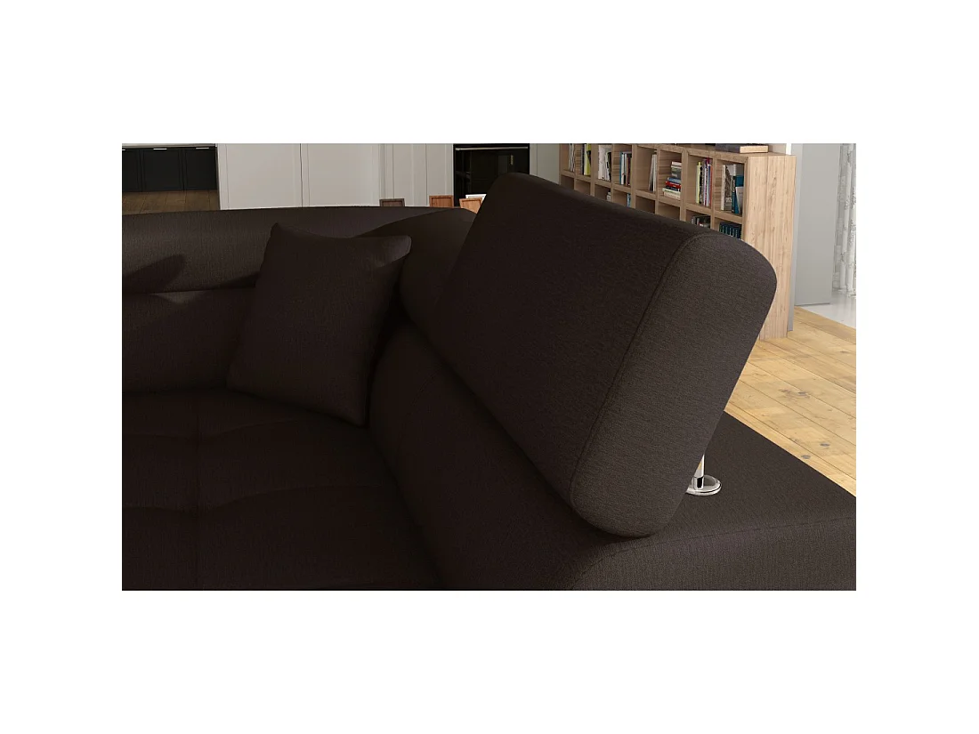 Canapé d'angle convertible MENTON marron chocolat et beige – Angle droit avec coffre