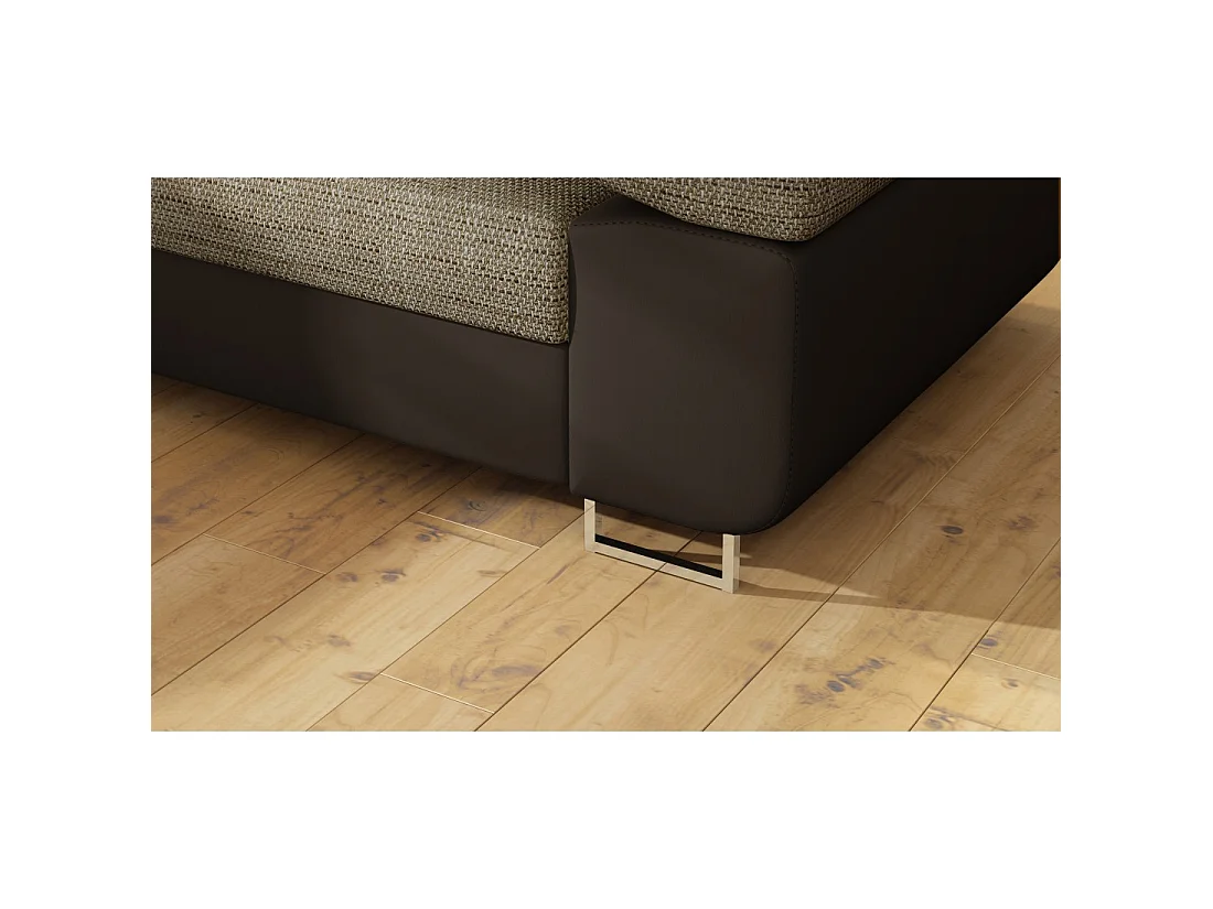Canapé d'angle convertible MENTON beige et chocolat bouclé – Angle gauche avec coffre