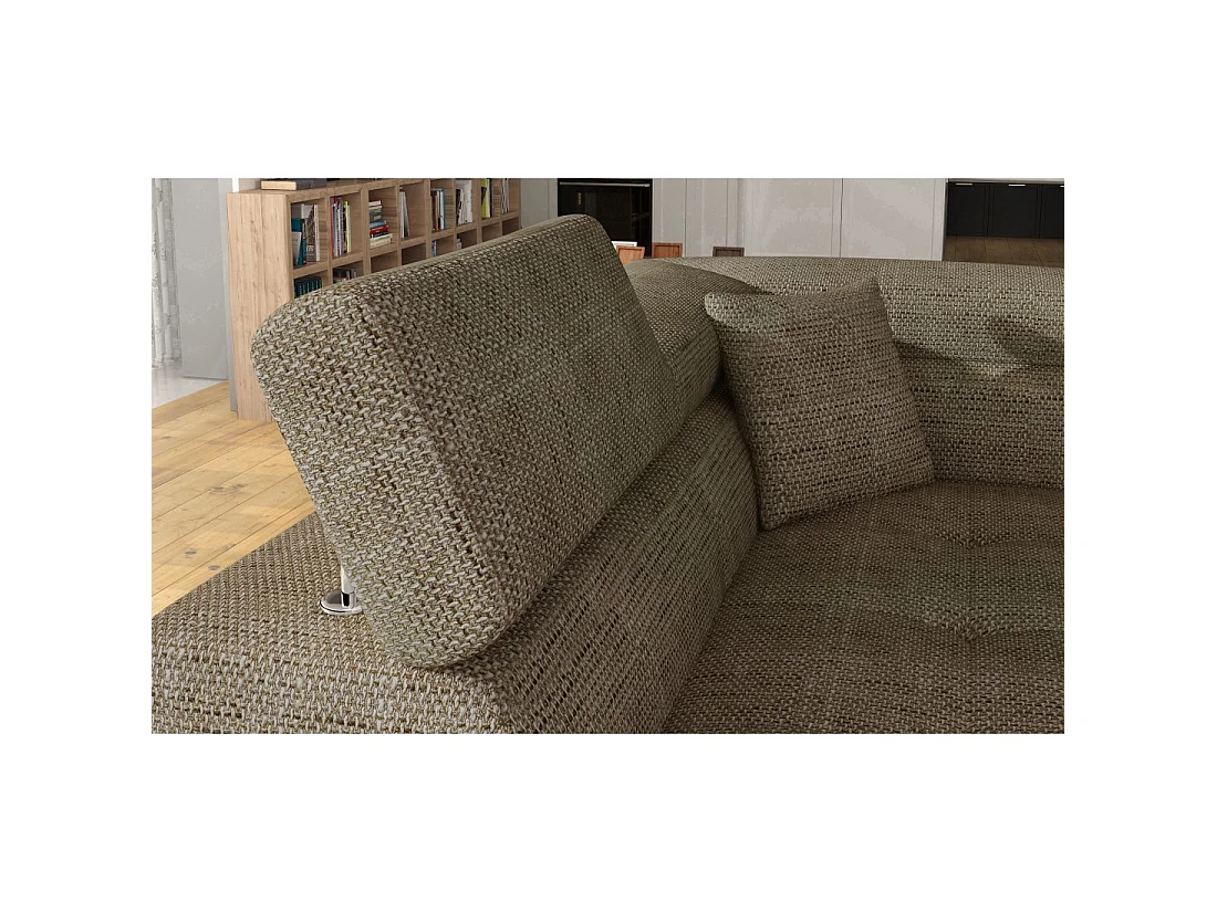 Canapé d'angle convertible MENTON beige et chocolat bouclé – Angle gauche avec coffre