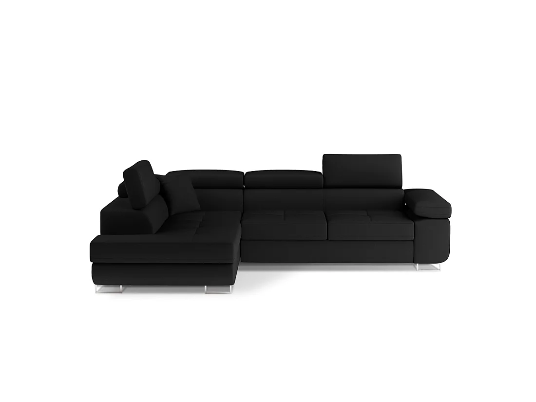 Canapé d'angle convertible MENTON noir – Angle gauche avec coffre
