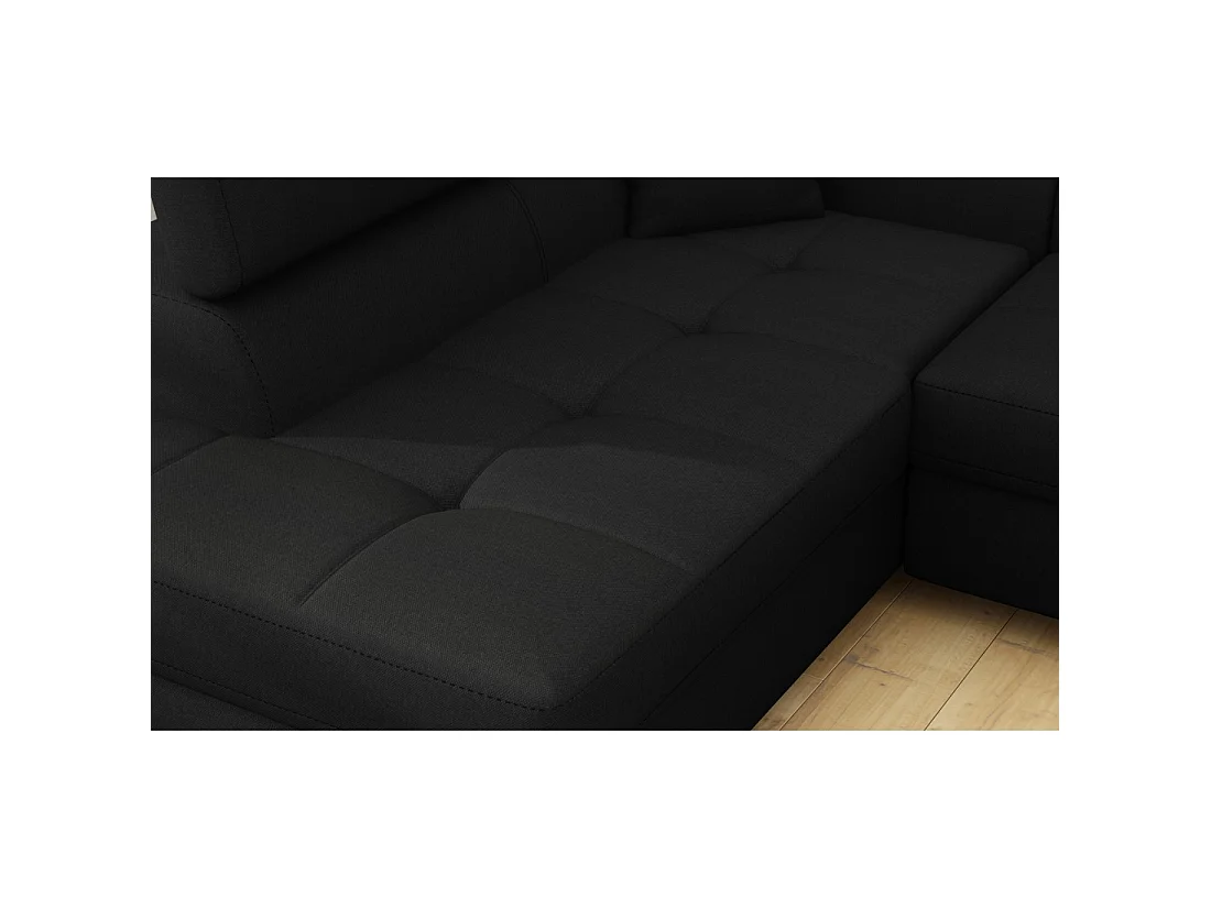 Canapé d'angle convertible MENTON noir – Angle gauche avec coffre