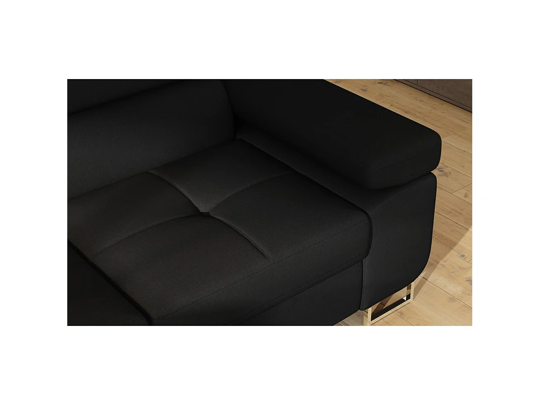 Canapé d'angle convertible MENTON noir – Angle gauche avec coffre