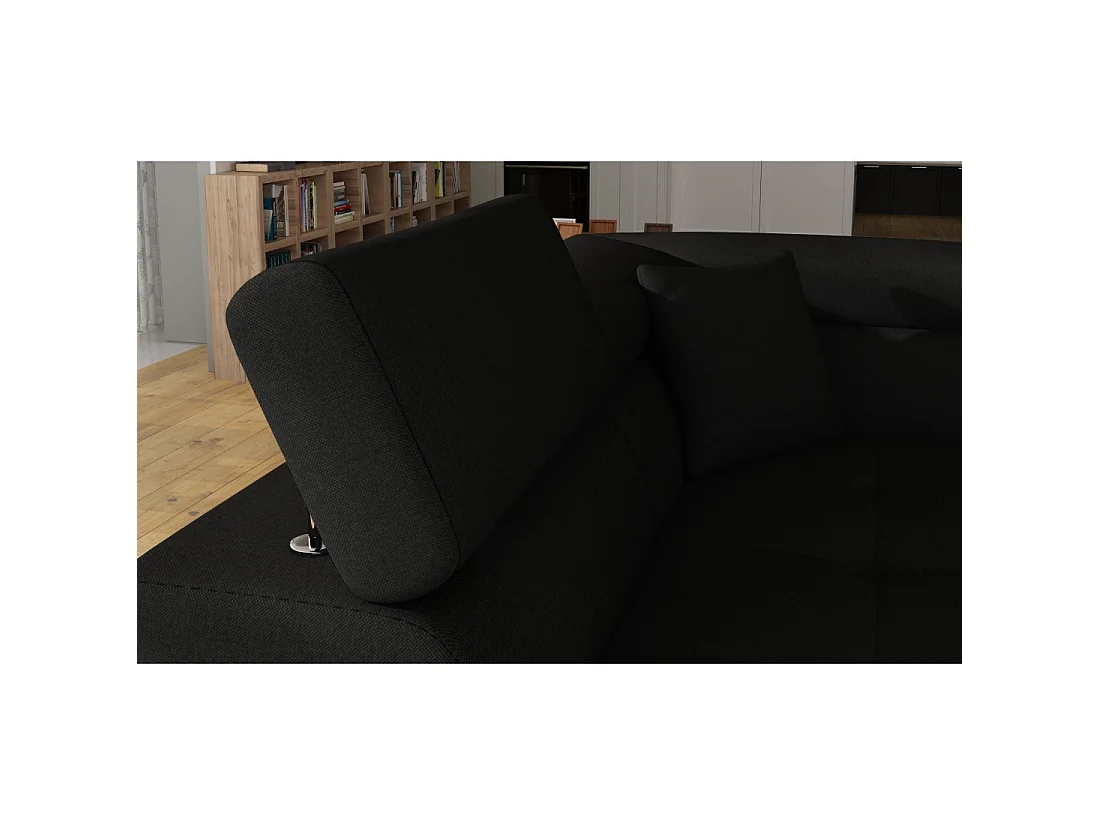 Canapé d'angle convertible MENTON noir – Angle gauche avec coffre