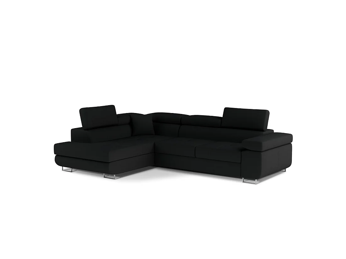 Canapé d'angle convertible MENTON noir – Angle gauche avec coffre