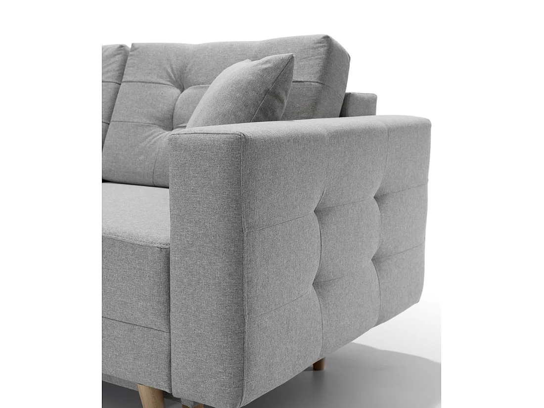 Canapé d'angle convertible HASGARD 3 places gris 248x162 cm – coffre et pieds bois