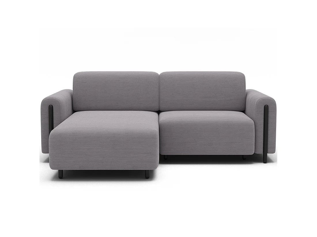 Canapé d'angle convertible ARVESSA gris clair velours côtelé – Angle gauche avec coffre