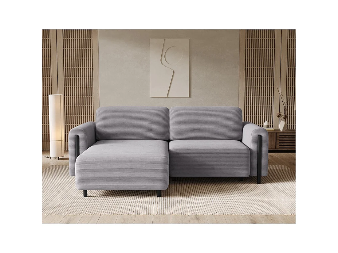 Canapé d'angle convertible ARVESSA gris clair velours côtelé – Angle gauche avec coffre