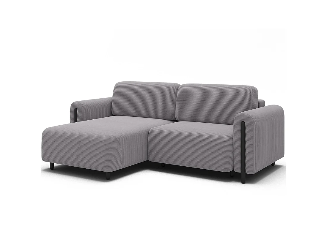 Canapé d'angle convertible ARVESSA gris clair velours côtelé – Angle gauche avec coffre