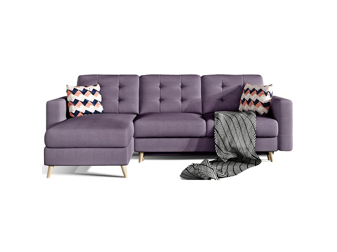 Ecksofa mit Schlaffunktion HASGARD 3-Sitzer violett 248x162 cm – mit Stauraum und Holzfüßen