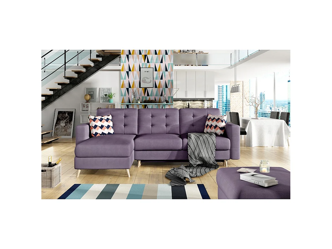 Ecksofa mit Schlaffunktion HASGARD 3-Sitzer violett 248x162 cm – mit Stauraum und Holzfüßen