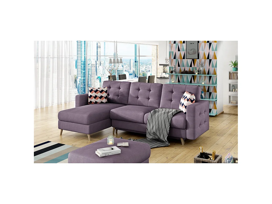 Ecksofa mit Schlaffunktion HASGARD 3-Sitzer violett 248x162 cm – mit Stauraum und Holzfüßen