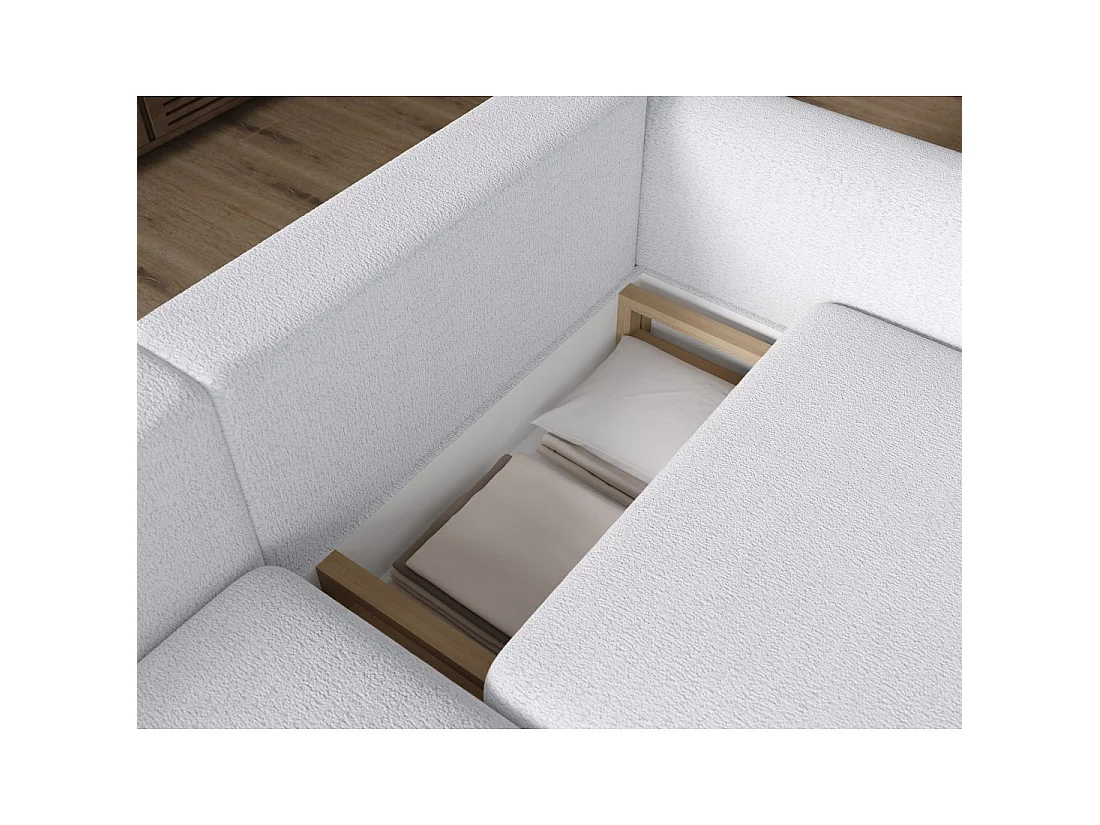 Canapé d'angle convertible ARVESSA blanc – Angle gauche avec coffre