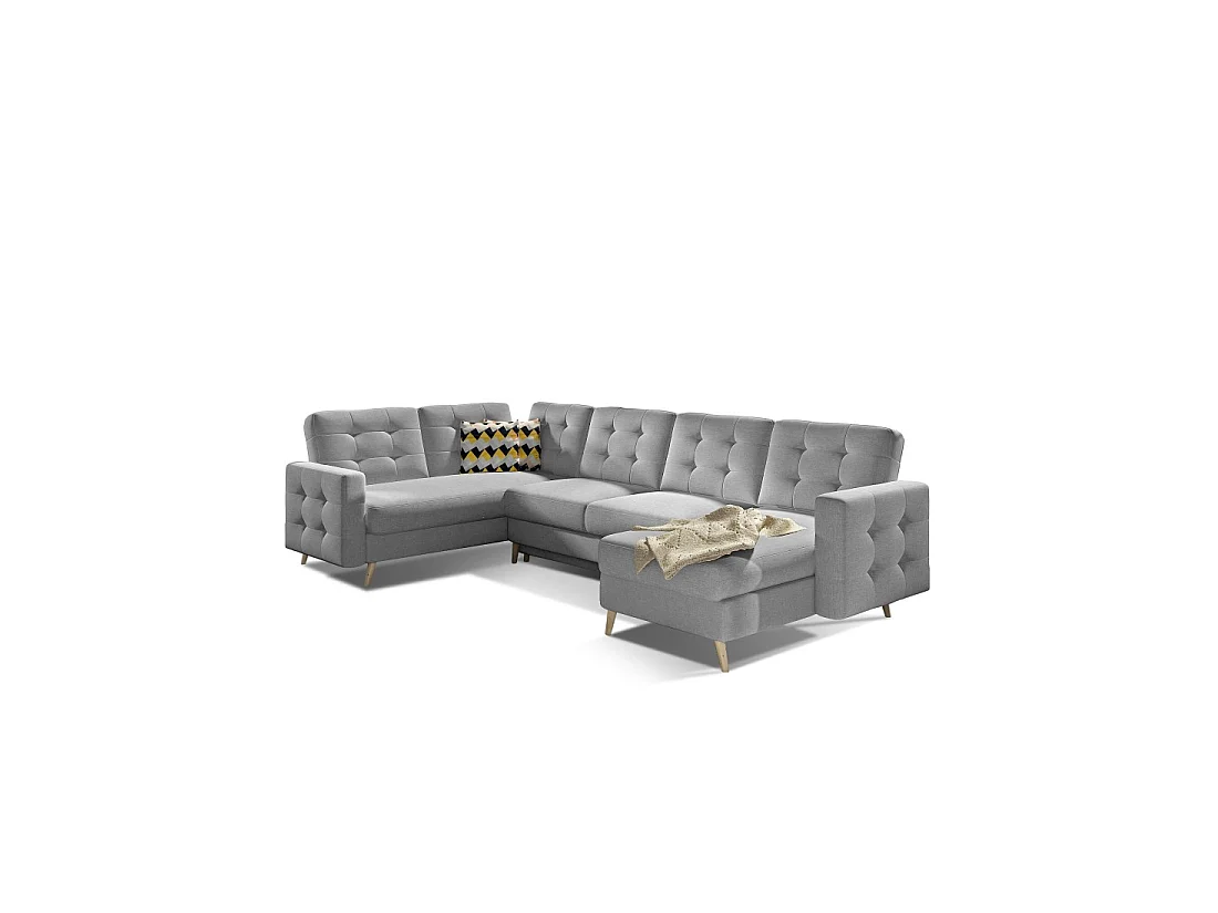 Canapé d'angle panoramique convertible U HASGARD 326 cm gris clair avec coffre