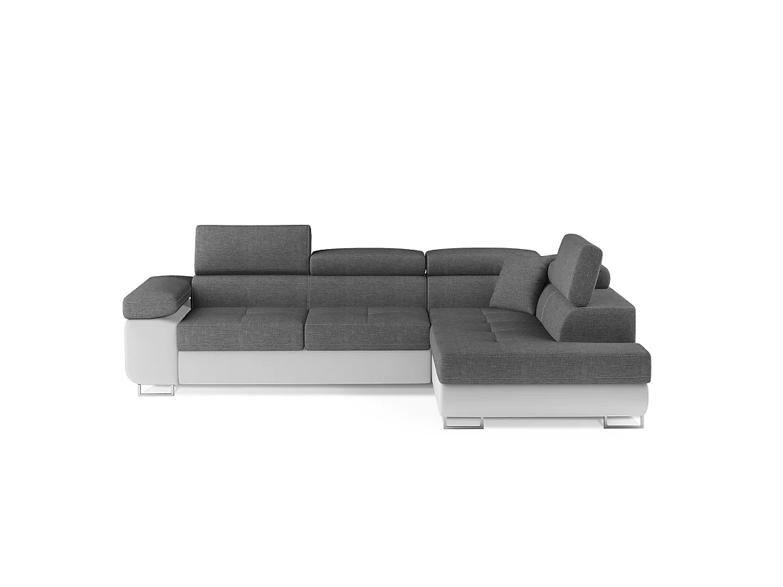 Canapé d'angle convertible MENTON gris clair et blanc – 4 places avec coffre