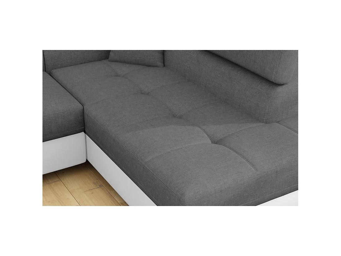 Canapé d'angle convertible MENTON gris clair et blanc – 4 places avec coffre