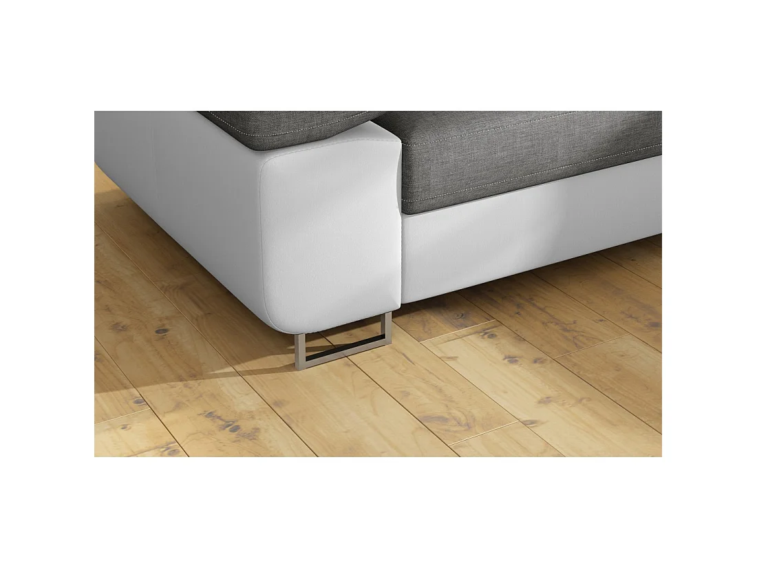 Canapé d'angle convertible MENTON gris clair et blanc – 4 places avec coffre