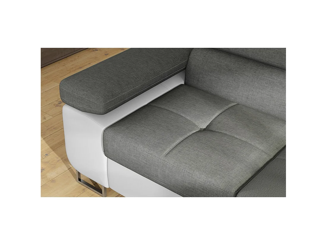 Canapé d'angle convertible MENTON gris clair et blanc – 4 places avec coffre