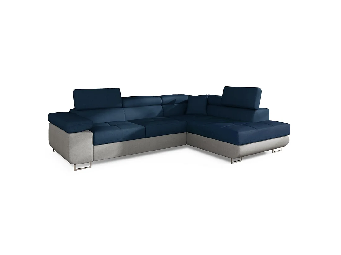 Canapé d'angle convertible MENTON bleu océan et blanc – Angle droit avec coffre
