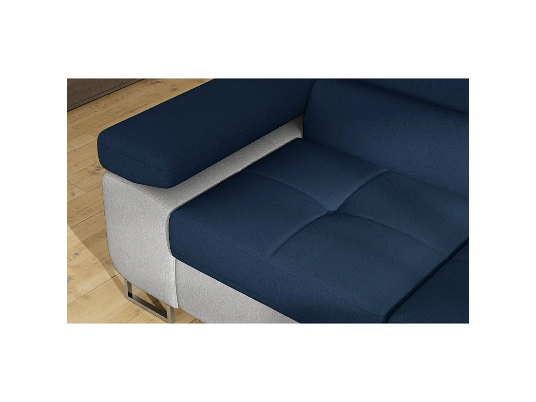 Canapé d'angle convertible MENTON bleu océan et blanc – Angle droit avec coffre