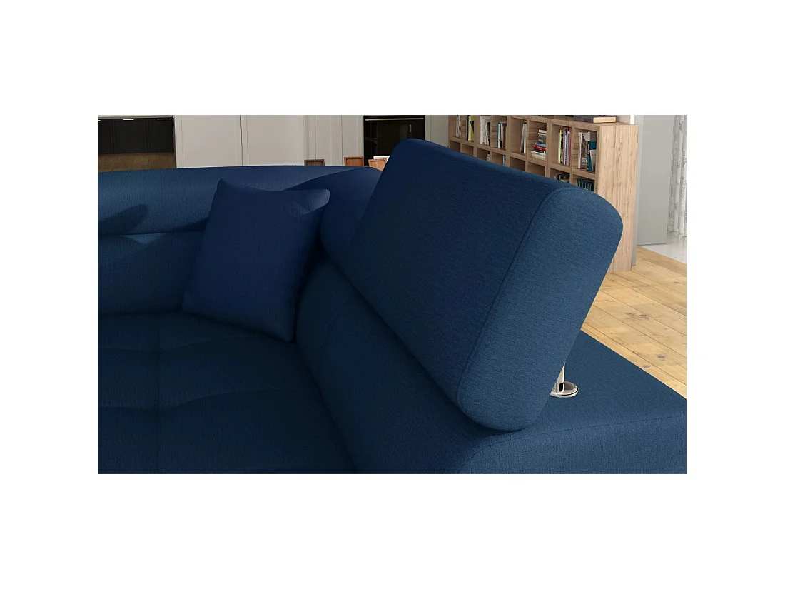 Canapé d'angle convertible MENTON bleu océan et blanc – Angle droit avec coffre