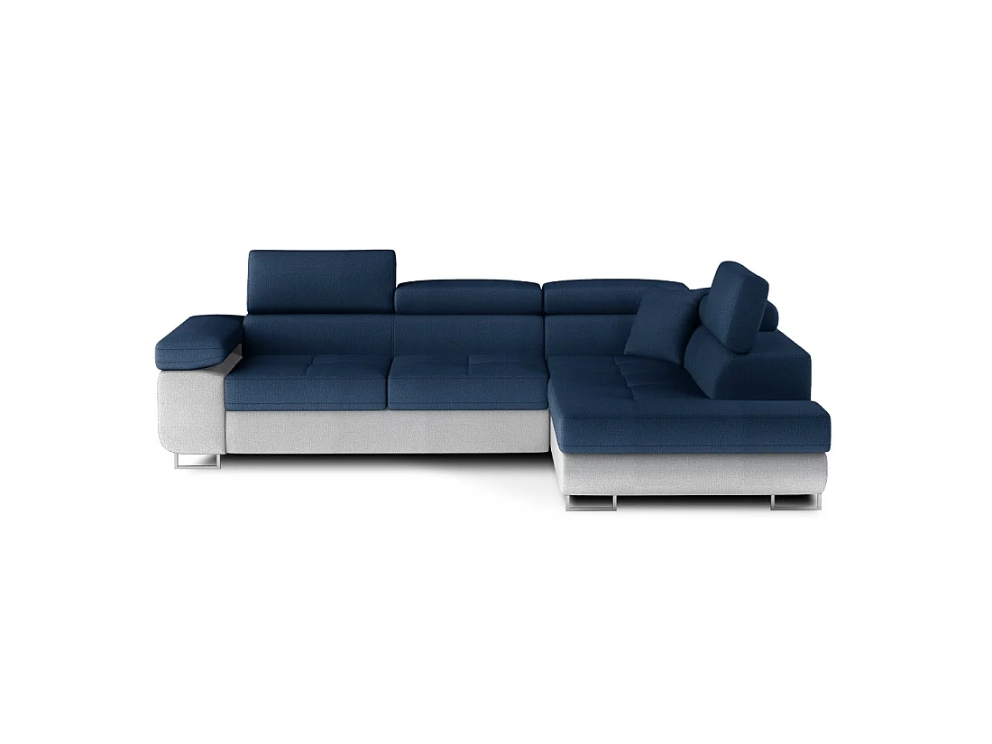 Canapé d'angle convertible MENTON bleu océan et blanc – Angle droit avec coffre