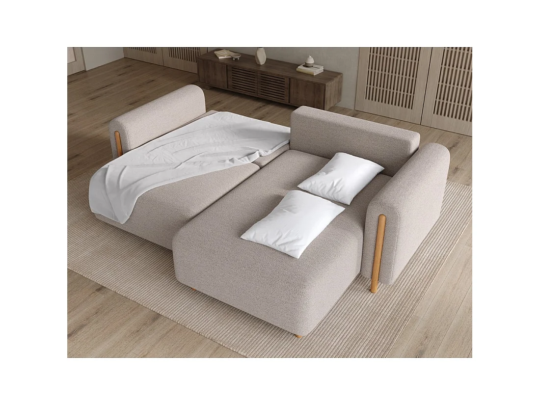 Canapé d'angle convertible ARVESSA sable chenille – Angle droit
