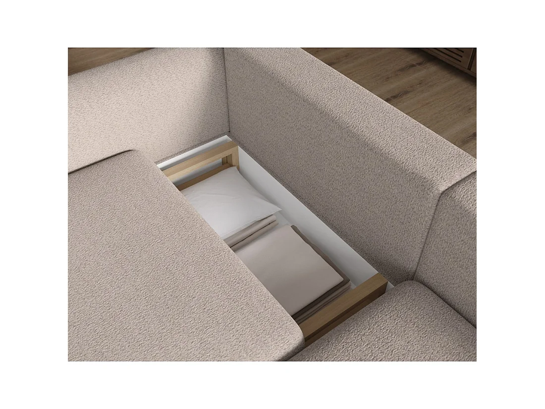 Canapé d'angle convertible ARVESSA sable chenille – Angle droit