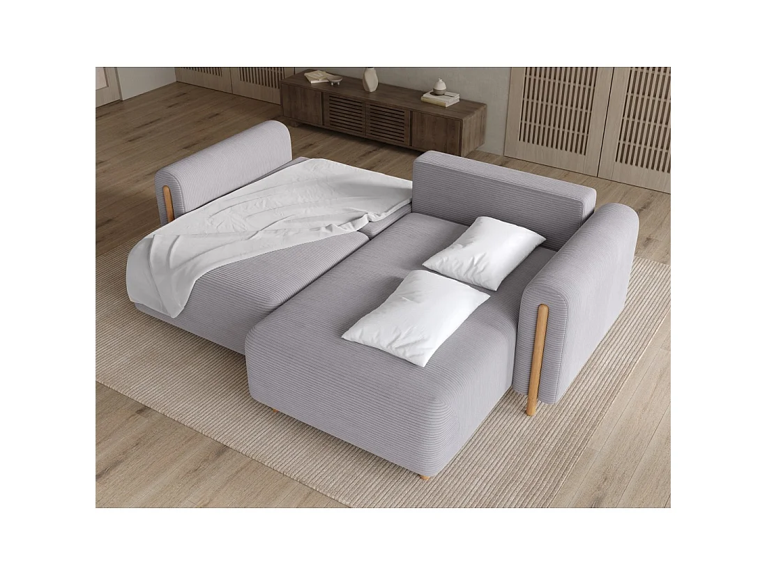 Canapé d'angle convertible ARVESSA gris clair velours côtelé – Angle droit