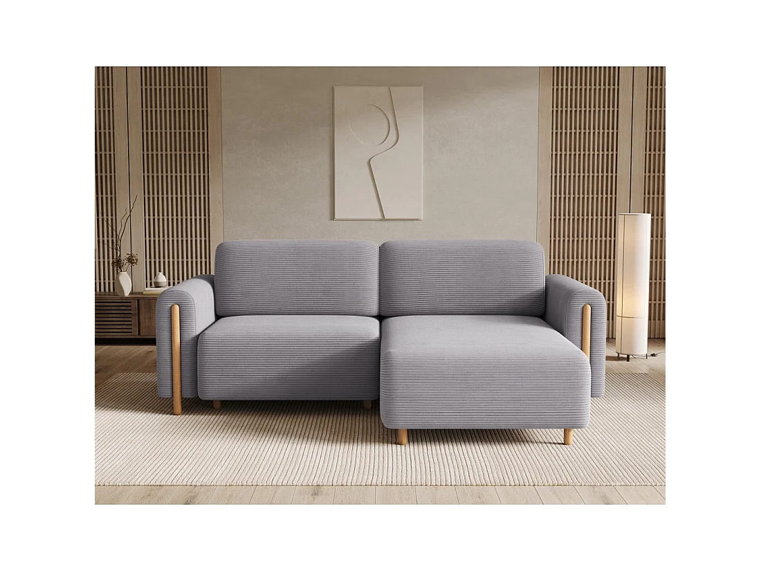 Canapé d'angle convertible ARVESSA gris clair velours côtelé – Angle droit