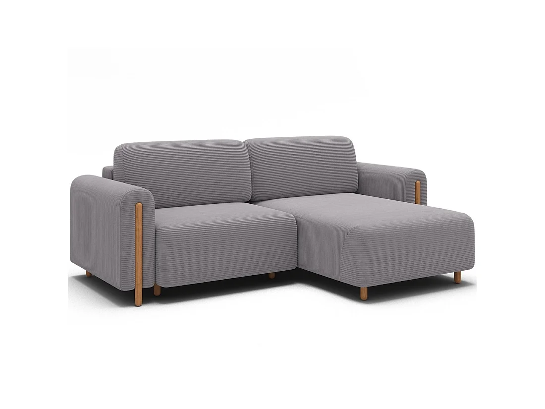 Canapé d'angle convertible ARVESSA gris clair velours côtelé – Angle droit