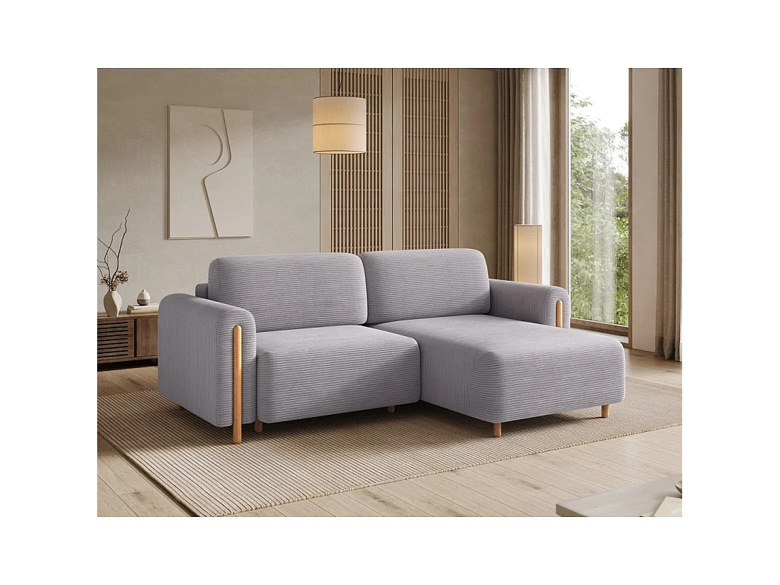 Canapé d'angle convertible ARVESSA gris clair velours côtelé – Angle droit