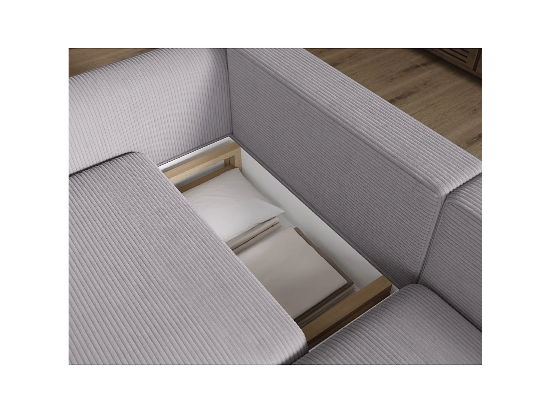 Canapé d'angle convertible ARVESSA gris clair velours côtelé – Angle droit