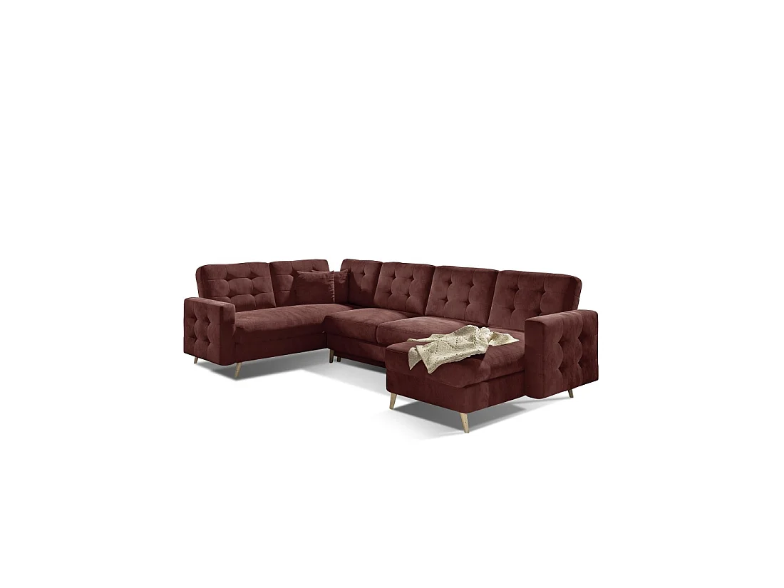 Canapé d'angle panoramique convertible HASGARD U 326x202 cm marron velours