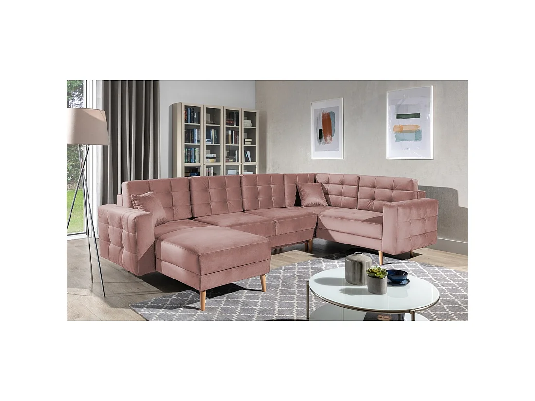 Canapé d'angle panoramique convertible HASGARD U 326x202 cm marron velours