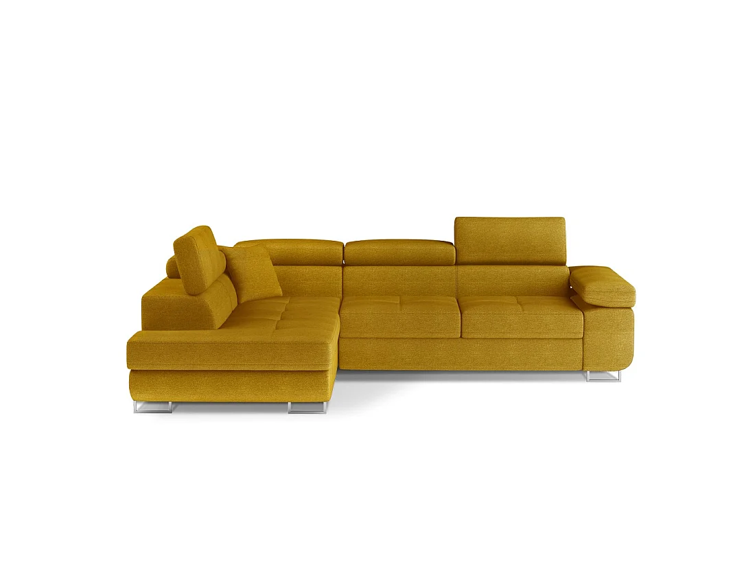 Canapé d'angle convertible MENTON jaune bouclette – Angle gauche avec coffre