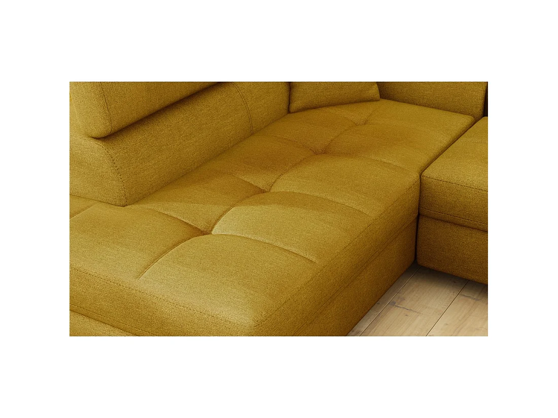 Canapé d'angle convertible MENTON jaune bouclette – Angle gauche avec coffre