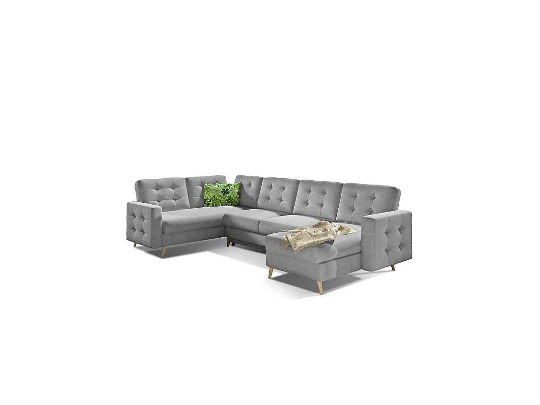 Canapé d'angle panoramique convertible HASGARD U 326 cm gris clair avec coffre