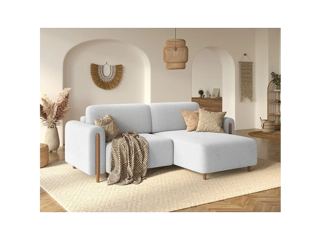 Canapé d'angle convertible ARVESSA blanc alpin chenille – Angle droit