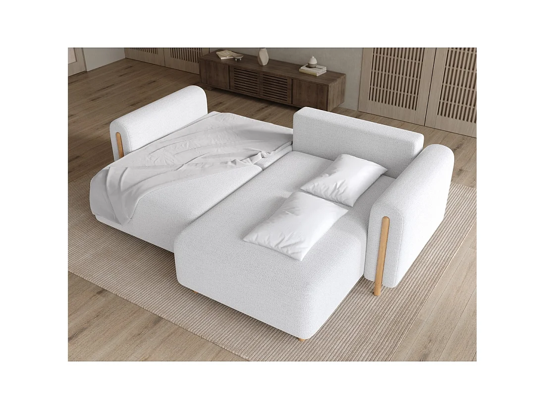 Canapé d'angle convertible ARVESSA blanc alpin chenille – Angle droit