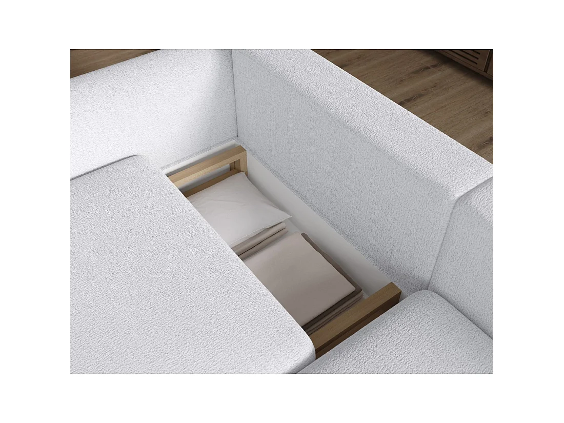 Canapé d'angle convertible ARVESSA blanc alpin chenille – Angle droit