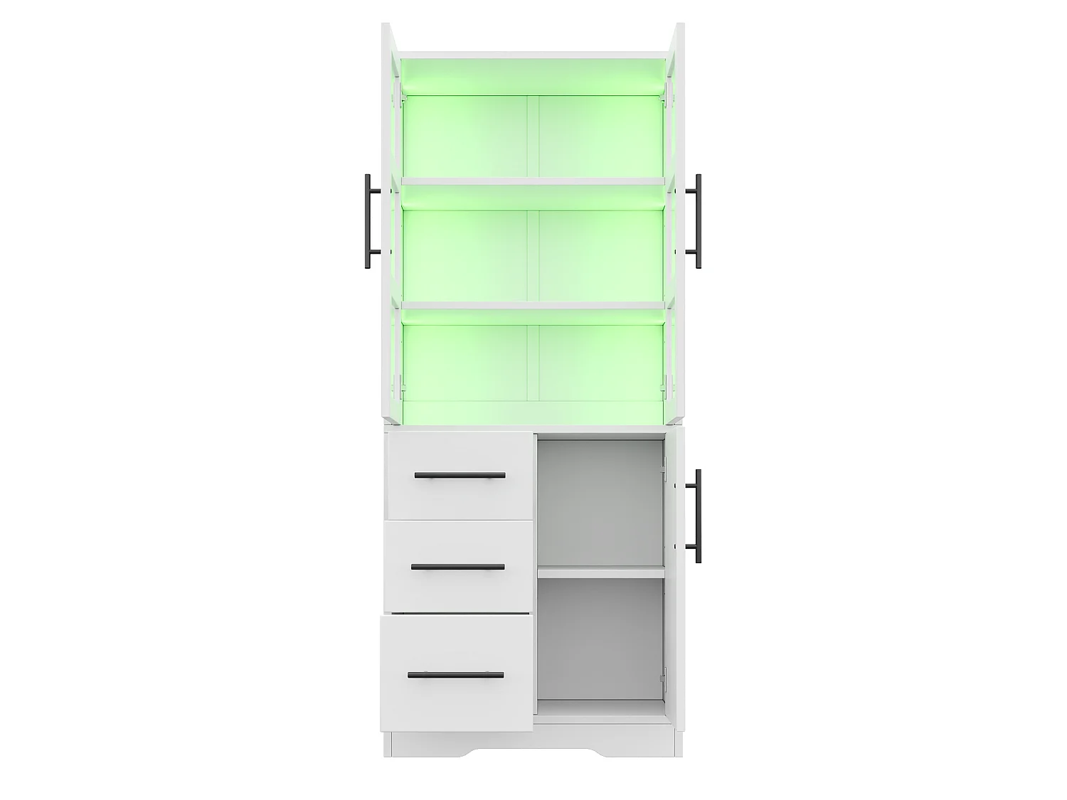 Badrumsskåp 72 x 35 x 170 cm med LED-belysning, 2 glasdörrar och 3 lådor - Vit
