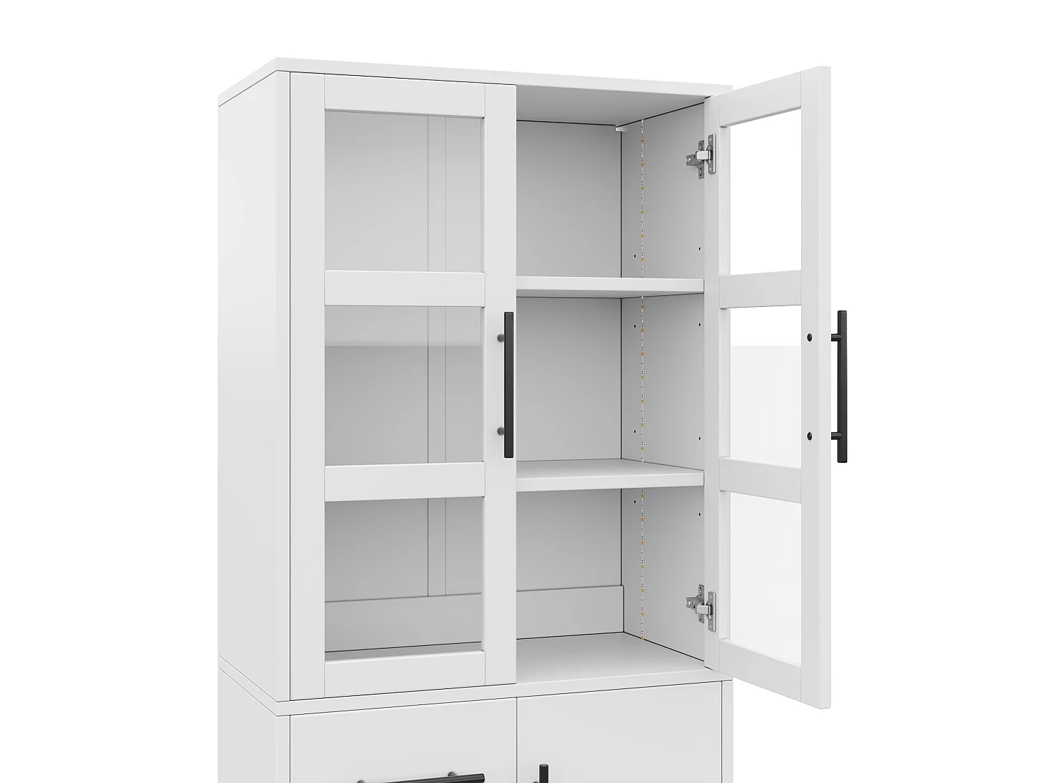 Badrumsskåp 72 x 35 x 170 cm med LED-belysning, 2 glasdörrar och 3 lådor - Vit