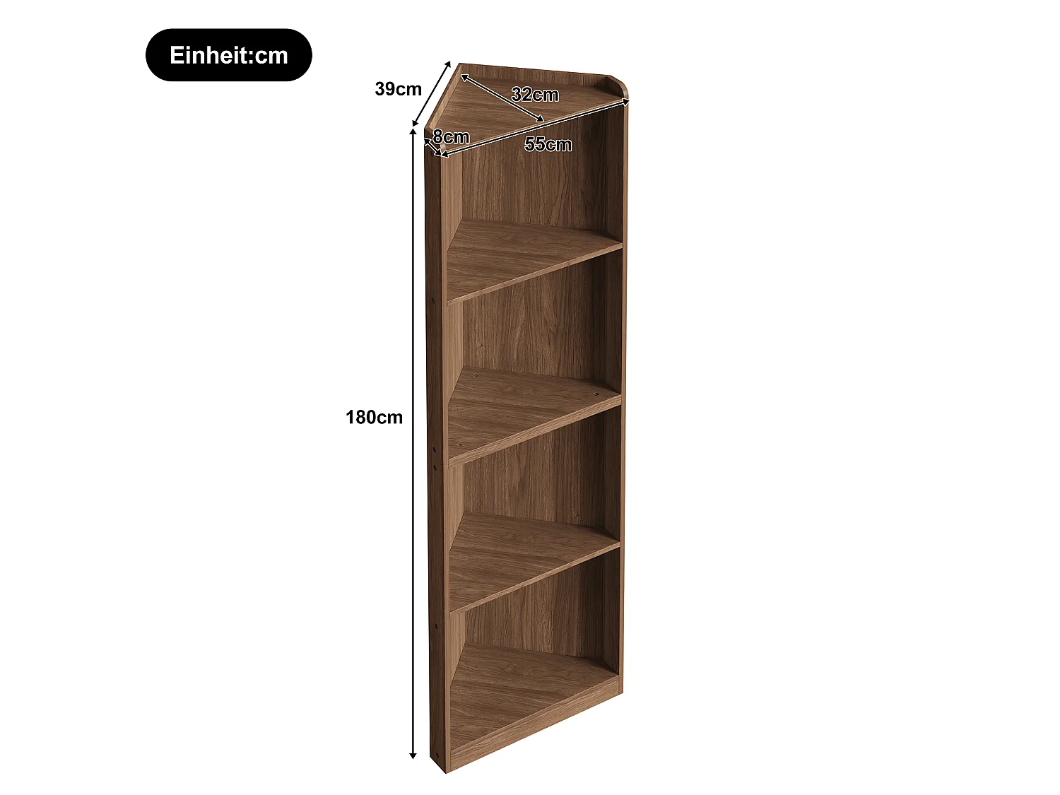Étagère d'angle en MDF aspect noyer - Pour salon et cuisine, bibliothèque