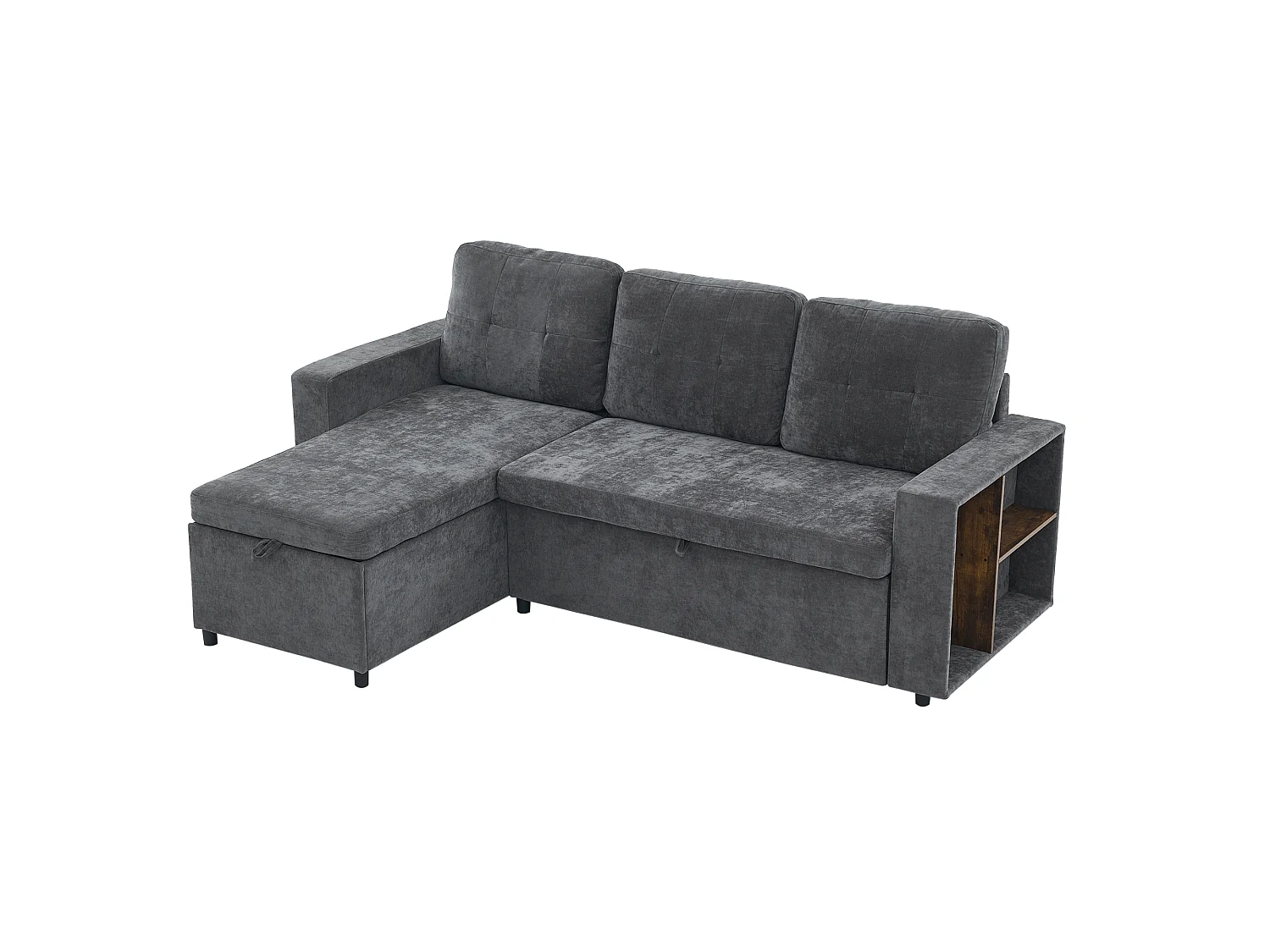 Canapé d'angle en L 3 places - 202 x 136 x 85 cm - Rangement latéral - Coussins confortables - Tissu chenille - Gris