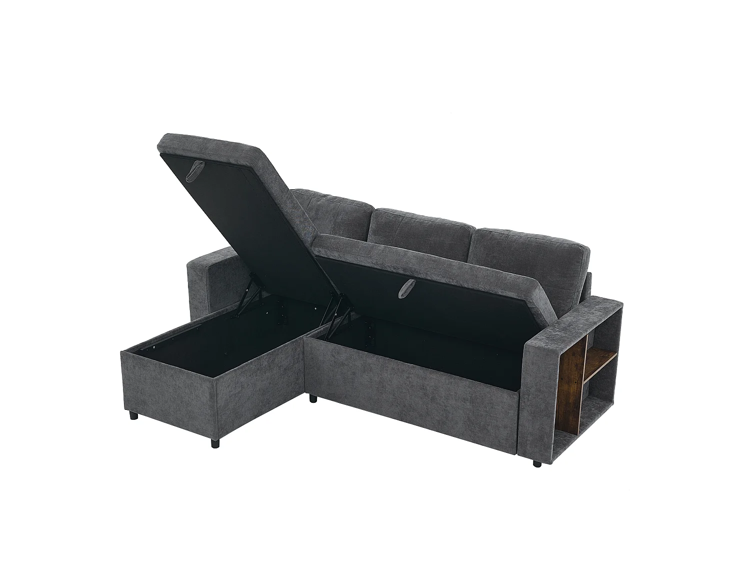 Canapé d'angle en L 3 places - 202 x 136 x 85 cm - Rangement latéral - Coussins confortables - Tissu chenille - Gris