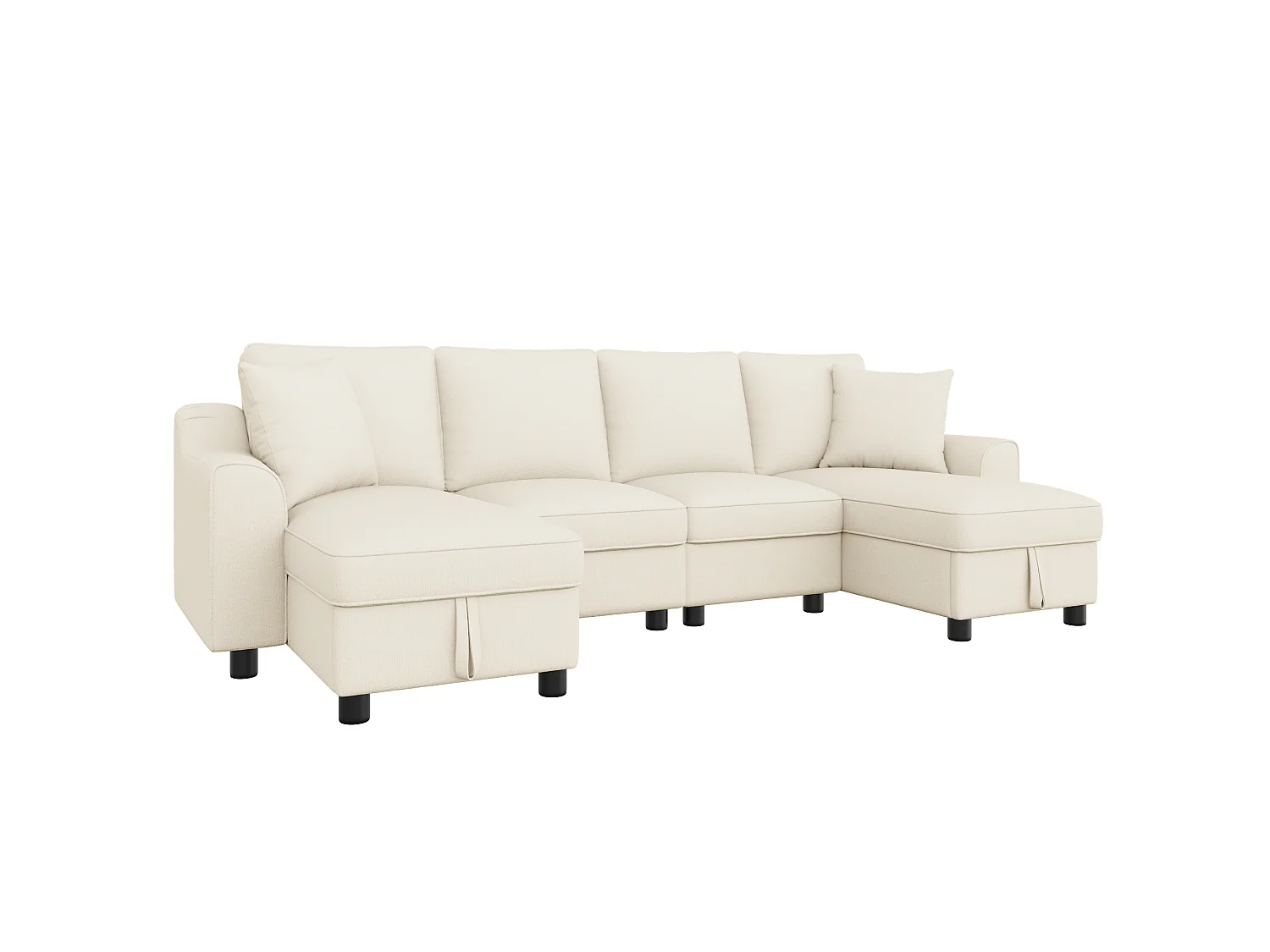Modernes U-förmiges Ecksofa 280×137×84 cm - inklusive zwei Kissen - mit Stauraum - Chenille-Stoff - beige