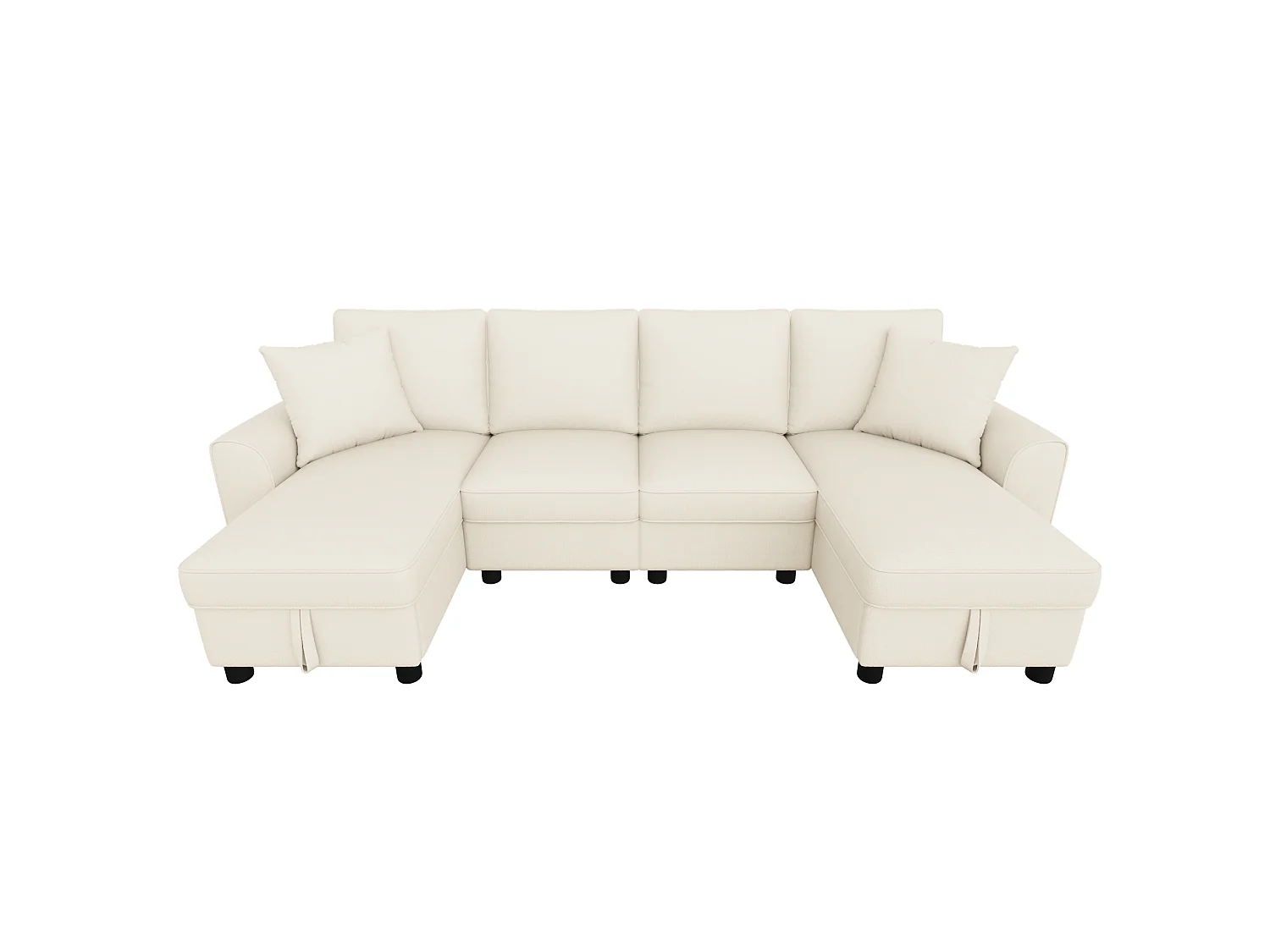 Modernes U-förmiges Ecksofa 280×137×84 cm - inklusive zwei Kissen - mit Stauraum - Chenille-Stoff - beige