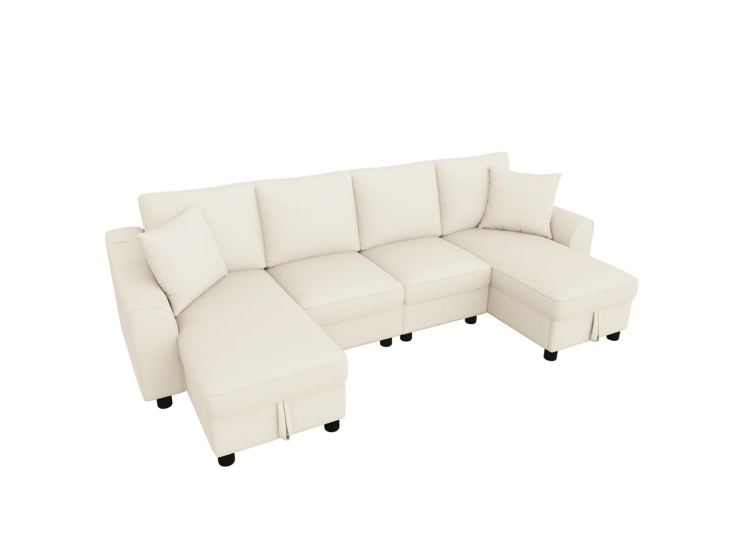 Modernes U-förmiges Ecksofa 280×137×84 cm - inklusive zwei Kissen - mit Stauraum - Chenille-Stoff - beige