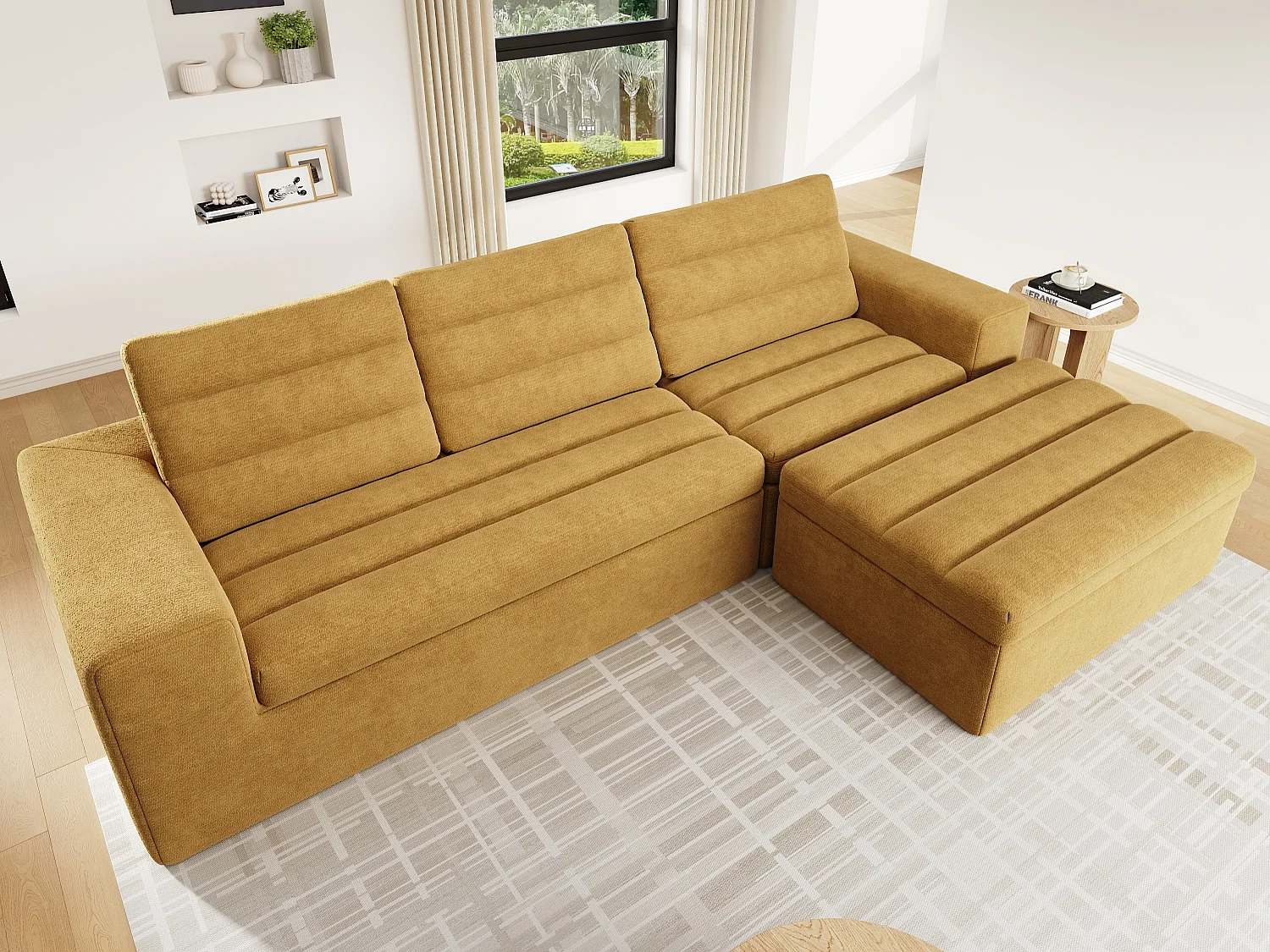 Canapé d'angle moderne en forme de L - design sans cadre - aucun assemblage requis - combinaison libre - tissu chenille - orange