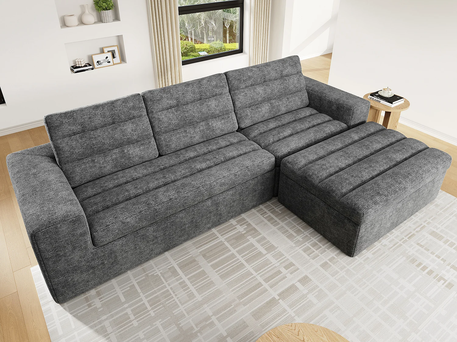 Canapé d'angle moderne en forme de L - design sans cadre - aucun assemblage requis - combinaison libre - tissu chenille - gris clair